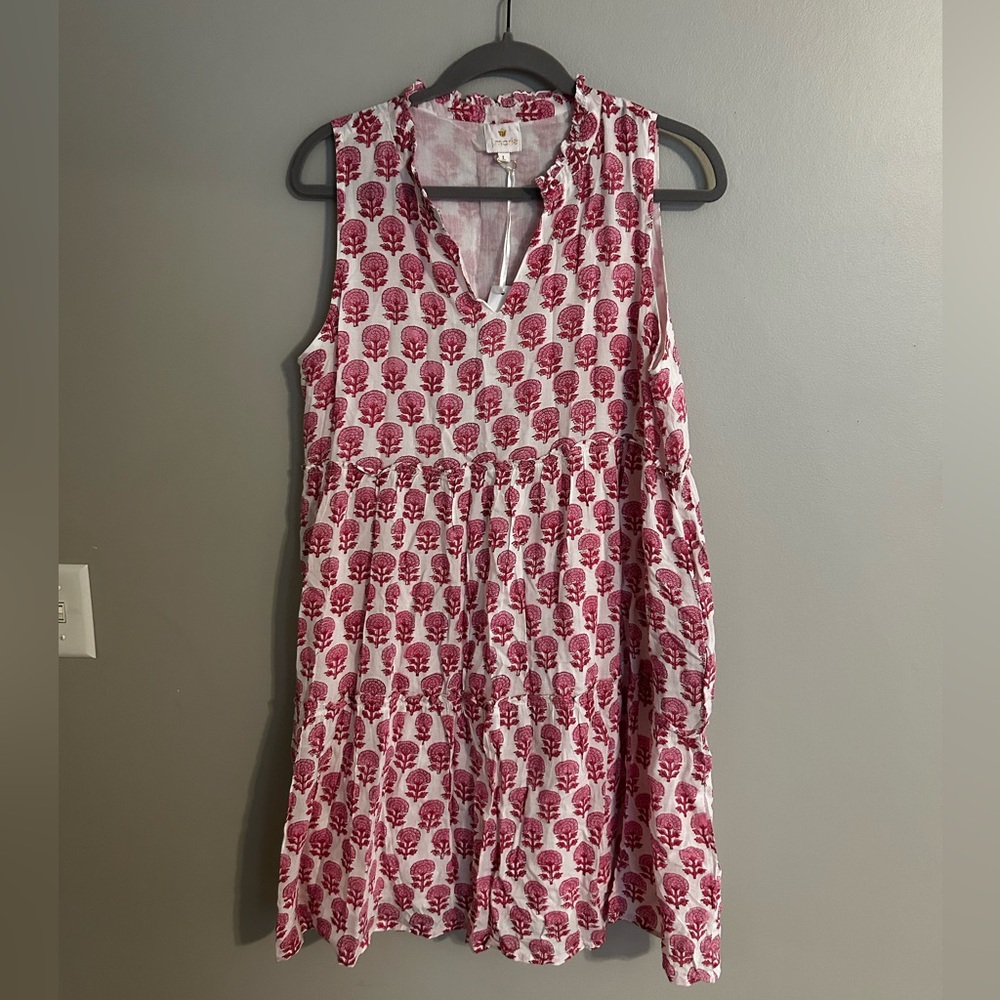 White and Pink Sleeveless V-Neck Mini Sundress